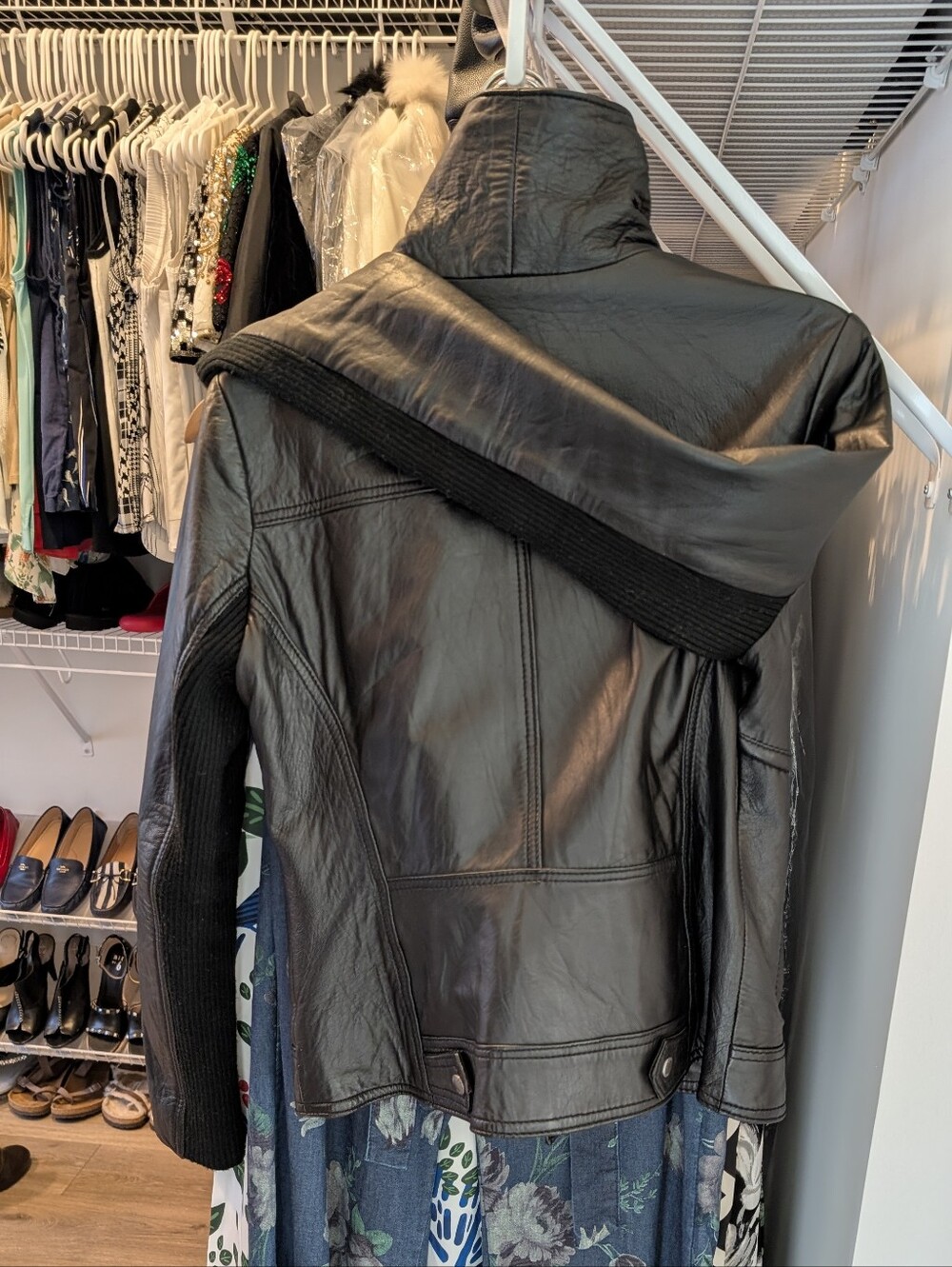 Michael Kors Black Leather Moto Jacket with Ribbed Collar - Picture 6 of 6
